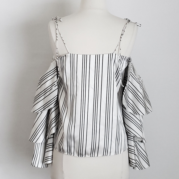 Amur Satin Black & White Striped Off-Shoulder Ruffle Sofie Long Sleeve Top - Picture 4 of 7